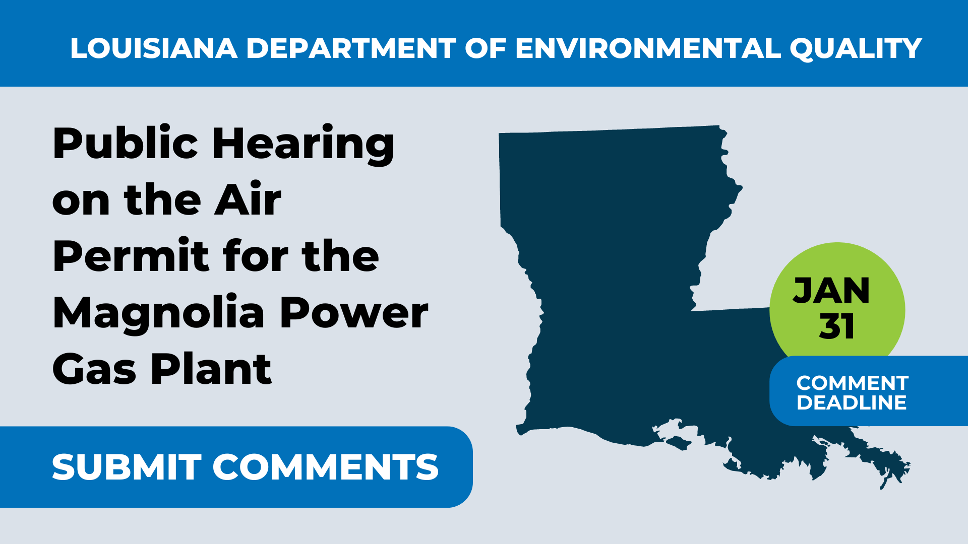 Submit comments before the DEQ meeting on the air permit for the Magnolia Power Gas Plant!
