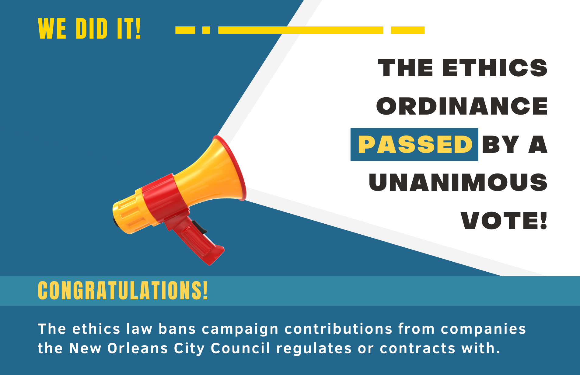 Great News! The Ethics Law Passed at the New Orleans City Council!